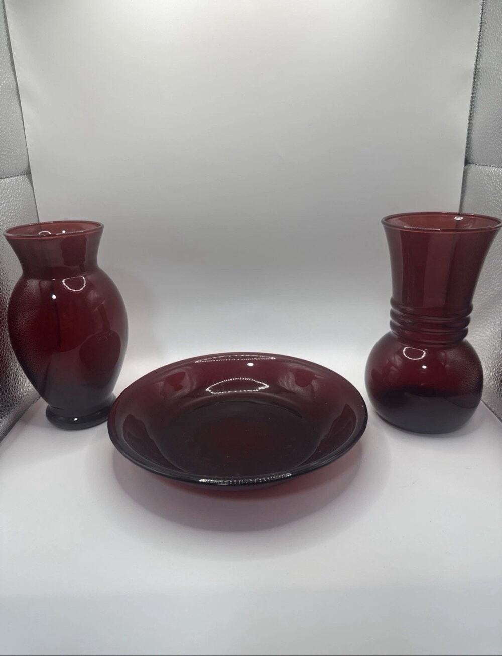 Vintage Anchor Hocking Set Vase Ruby Red Hand Blown Glass Bud Bouquet Vase 6.5"
